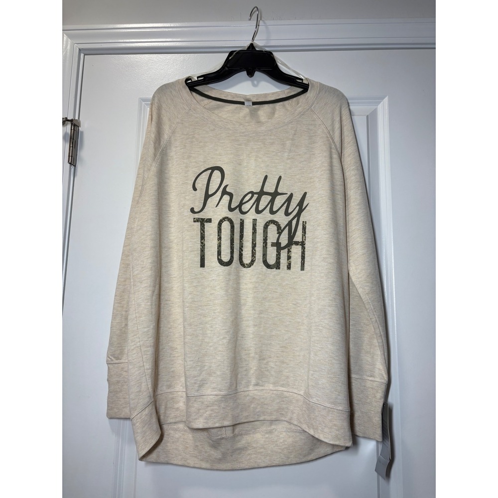 Ideology NWT Womens Pretty Tough‎ Cutout Back Sweatshirt-Cream and Army Green-XL